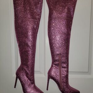 Aldo Sparkle Over-the-Knee Heeled Boots - Magenta Pink